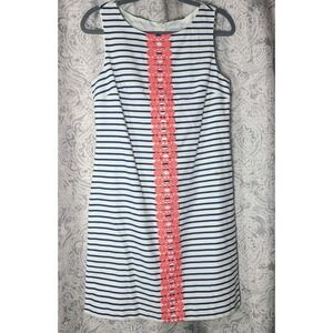 J Howard Womens Sheath Dress Size 6 Blue White Striped Sleeveless Coral Trim